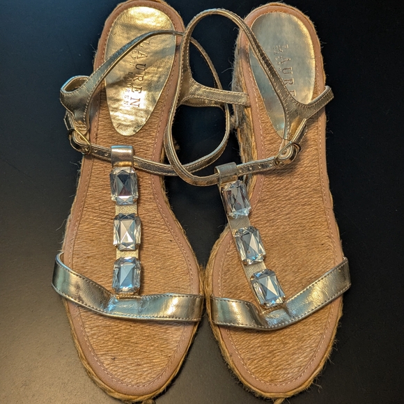 Lauren Ralph Lauren Shoes - Lauren Ralph Lauren Gold Sandals with Crystal Accents
